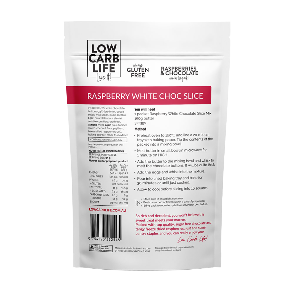 Keto Raspberry White Chocolate Slice